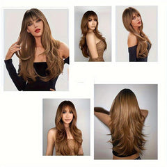 Long Curly Fluffy Wig With Bangs Natural Looking Heat Resistant Synthetic Wig