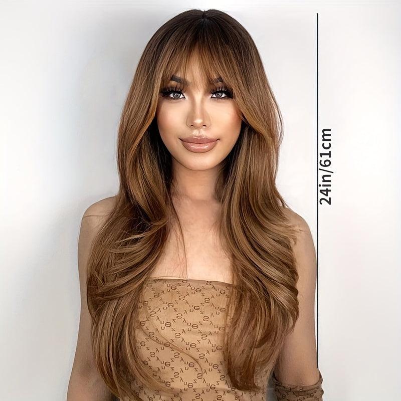 Long Curly Fluffy Wig With Bangs Natural Looking Heat Resistant Synthetic Wig