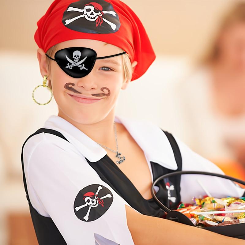 4Pcs Pirate Costume Eye Patch Bandana Necklace Earrings Set Halloween Cosplay