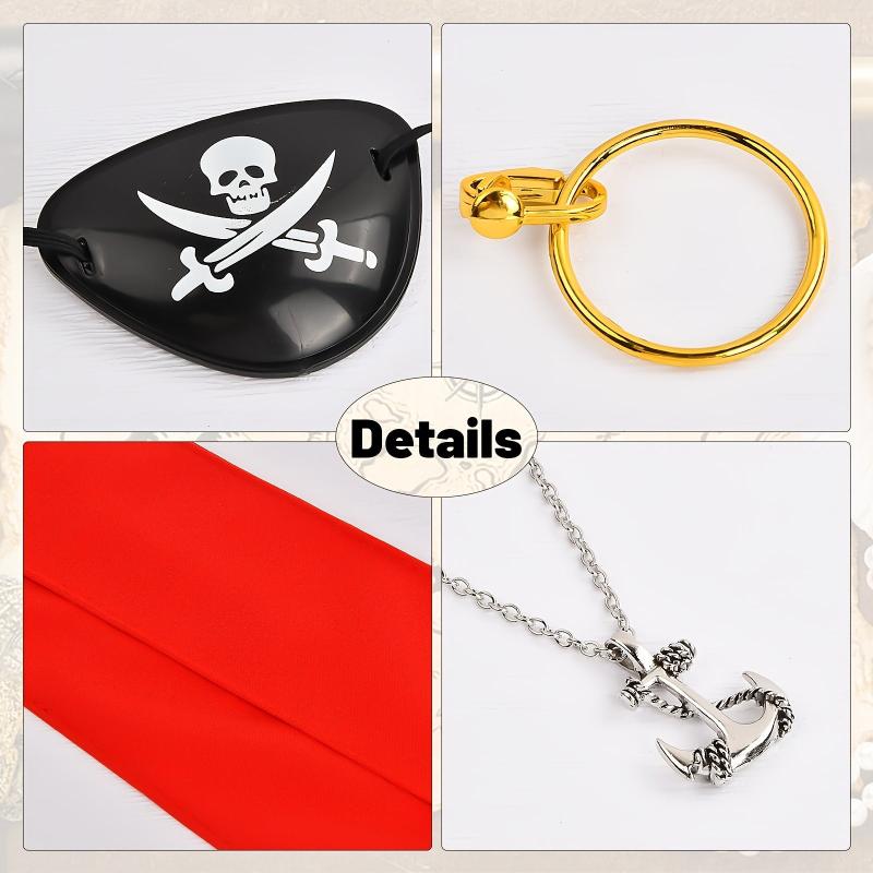 4Pcs Pirate Costume Eye Patch Bandana Necklace Earrings Set Halloween Cosplay