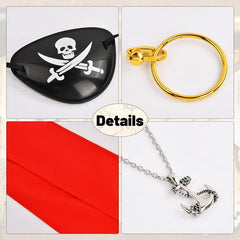 4Pcs Pirate Costume Eye Patch Bandana Necklace Earrings Set Halloween Cosplay