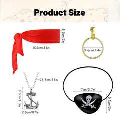 4Pcs Pirate Costume Eye Patch Bandana Necklace Earrings Set Halloween Cosplay