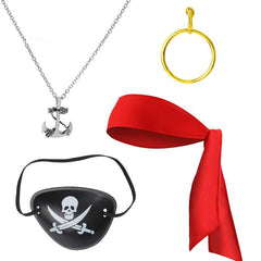 4Pcs Pirate Costume Eye Patch Bandana Necklace Earrings Set Halloween Cosplay