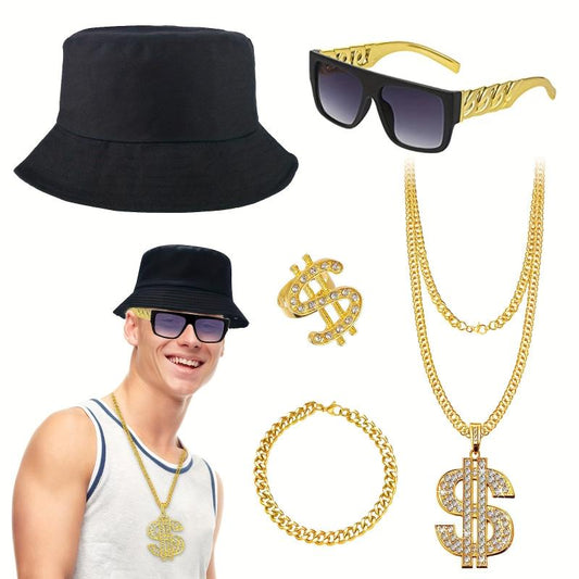 Hip Hop Costume Kit 80s 90s Rapper Gangster Accessories Set