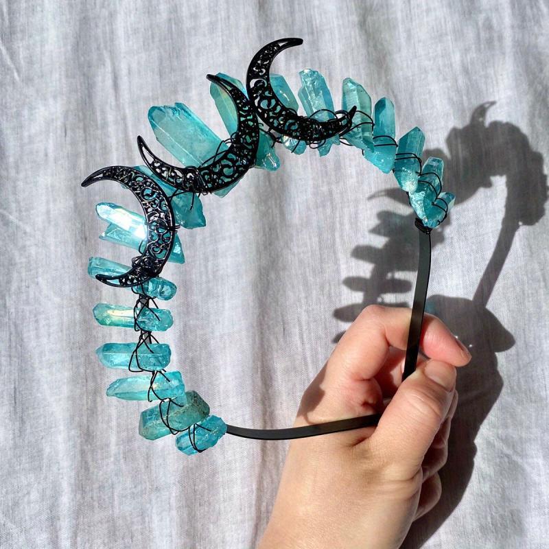 Dark Natural Crystal Moon Wicca Crown Headband