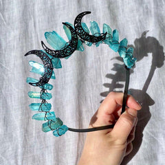 Dark Natural Crystal Moon Wicca Crown Headband