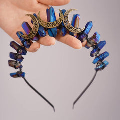 Dark Natural Crystal Moon Wicca Crown Headband