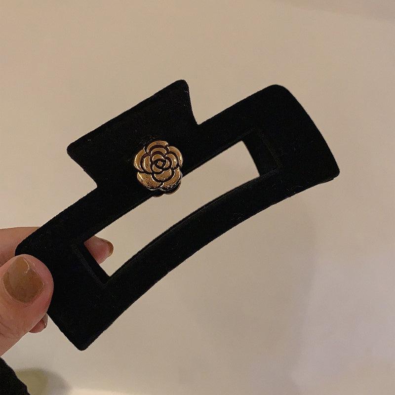 1Pc Camellia Flocking Hair Clips Women's Hair Accessories