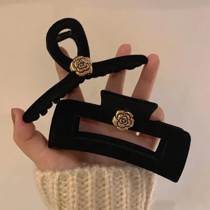 1Pc Camellia Flocking Hair Clips Women's Hair Accessories