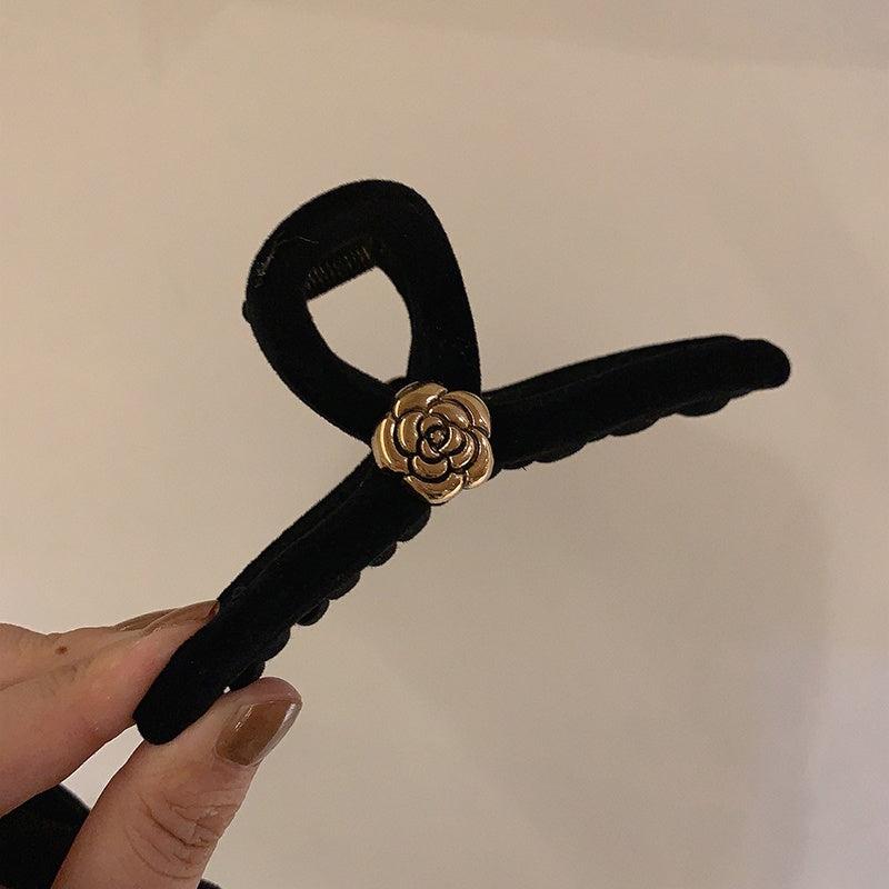1Pc Camellia Flocking Hair Clips Women's Hair Accessories
