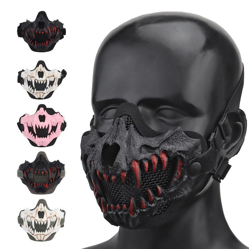 Men's Fangs Cosplay Airsoft Mask Half Face Halloween Horror Party Decor