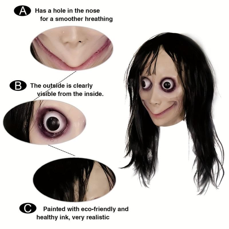 Horror Devil Mask Long Hair Scary Challenge Evil Costume Halloween