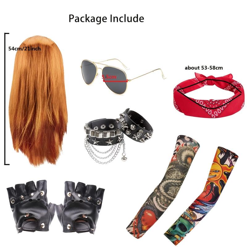80s Rock Men's Costume Accessories Set - Punk Wig, Scarf, Sunglasses