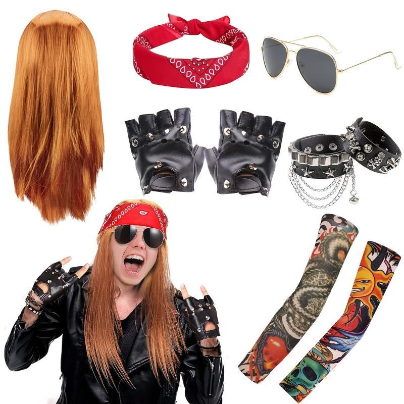 80s Rock Men's Costume Accessories Set - Punk Wig, Scarf, Sunglasses