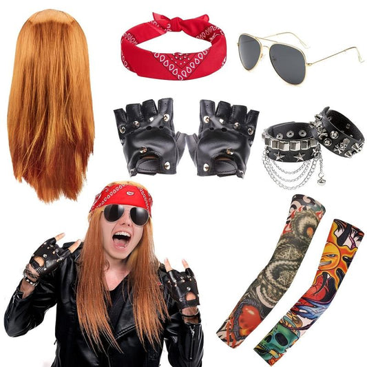 80s Rock Men's Costume Accessories Set - Punk Wig, Scarf, Sunglasses