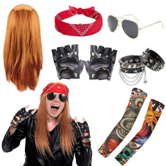 80s Rock Men's Costume Accessories Set - Punk Wig, Scarf, Sunglasses
