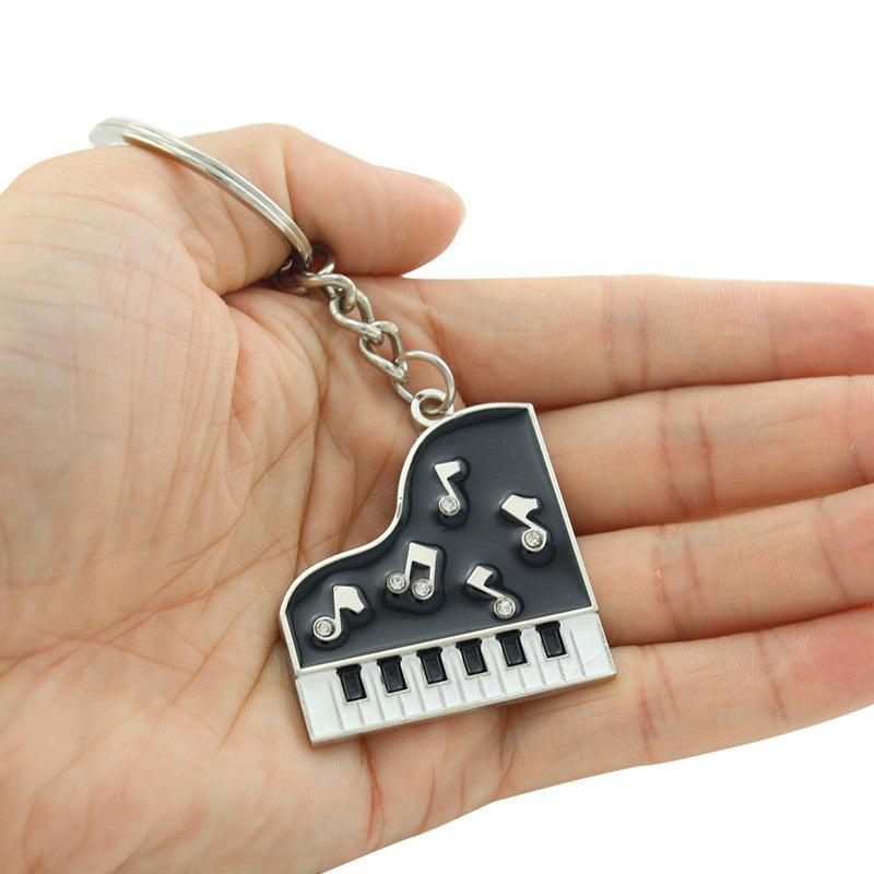 Piano Pendant Keychain Enamel Crystal Musical Keyboards Note Key Chain Gift