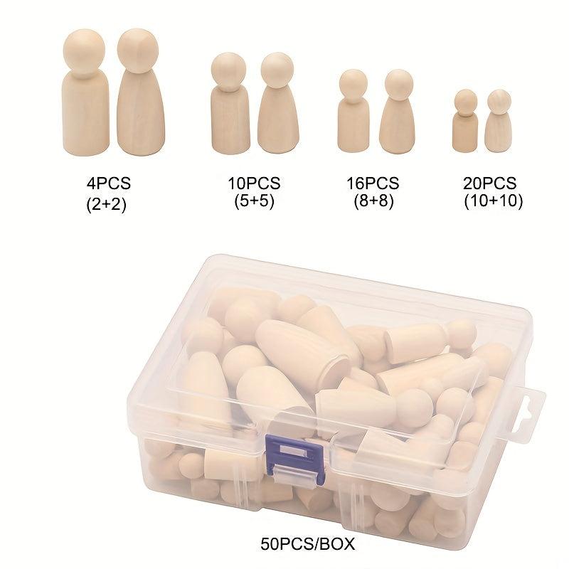 50pcs Wooden Peg Dolls DIY Art Craft Painting Peg Game Home Decor
