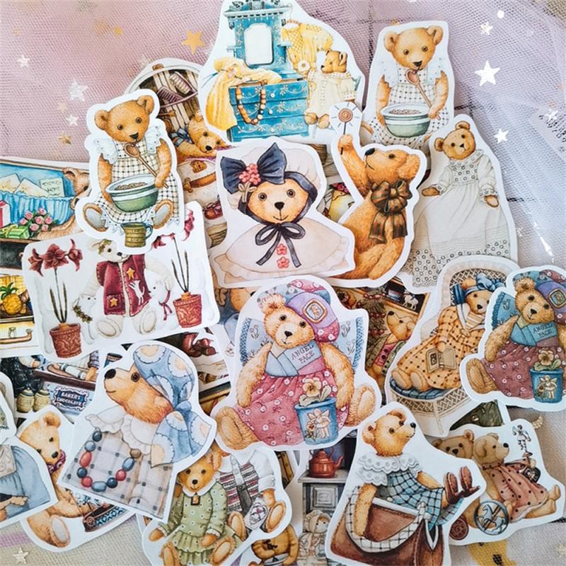 40pcs Vintage Bear Sticker Set for DIY Scrapbooking Arts & Crafts