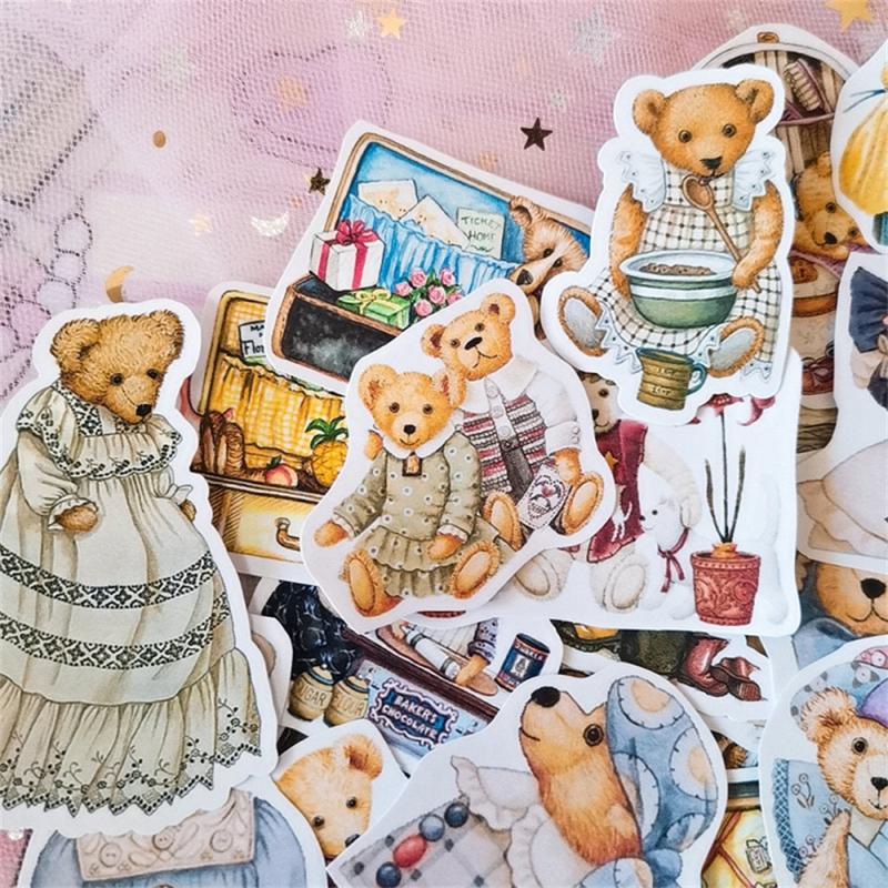 40pcs Vintage Bear Sticker Set for DIY Scrapbooking Arts & Crafts