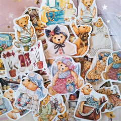 40pcs Vintage Bear Sticker Set for DIY Scrapbooking Arts & Crafts