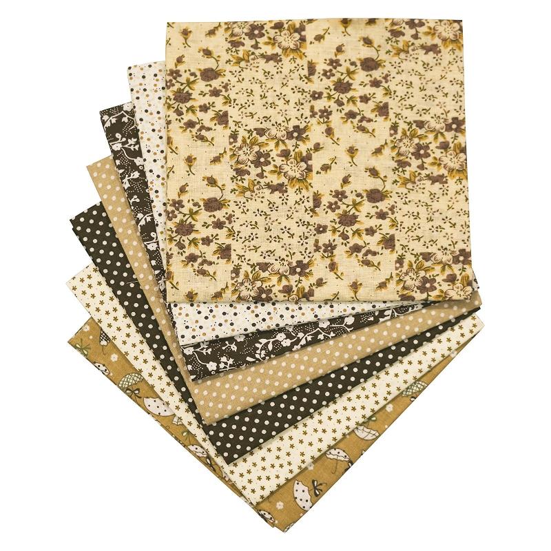 7pcs Coffee Cotton Printed Quilted Fabric for DIY Sewing Patchwork