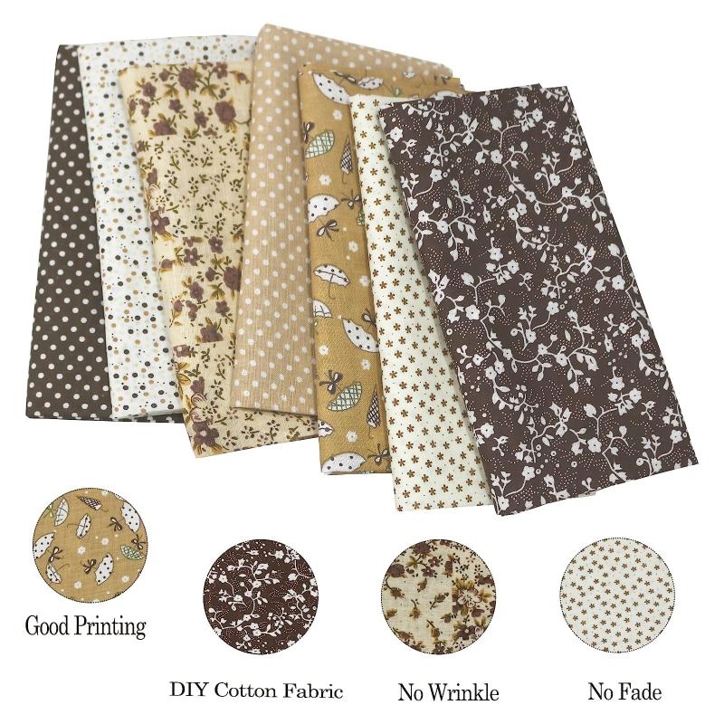 7pcs Coffee Cotton Printed Quilted Fabric for DIY Sewing Patchwork