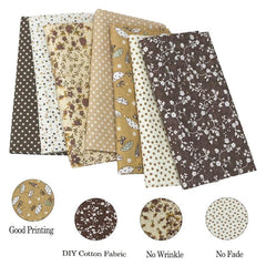 7pcs Coffee Cotton Printed Quilted Fabric for DIY Sewing Patchwork