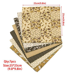 7pcs Coffee Cotton Printed Quilted Fabric for DIY Sewing Patchwork