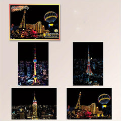 4pcs Dazzling Night Style Postcards Scratch Art DIY Kit