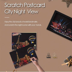 4pcs Dazzling Night Style Postcards Scratch Art DIY Kit