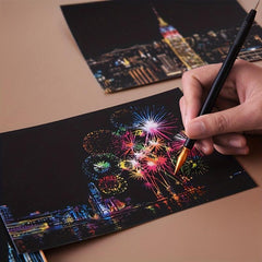 4pcs Dazzling Night Style Postcards Scratch Art DIY Kit