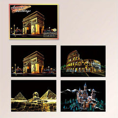 4pcs Dazzling Night Style Postcards Scratch Art DIY Kit