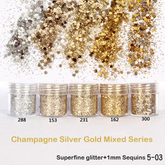 10ml Champagne Silver Mixed Purple Nail Powder Kit Art