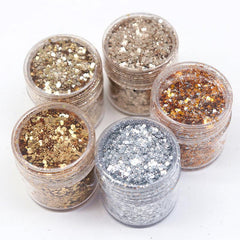 10ml Champagne Silver Mixed Purple Nail Powder Kit Art