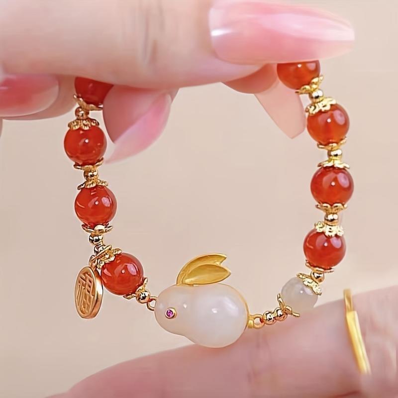 Jade Rabbit Bracelet Female Niche Red Agate Hand Beaded Mother Gift