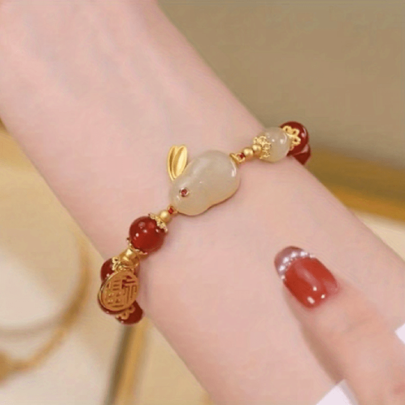 Jade Rabbit Bracelet Female Niche Red Agate Hand Beaded Mother Gift