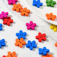 50pc Natural Wooden Flower Buttons for DIY Sewing Projects