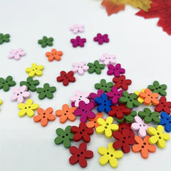 50pc Natural Wooden Flower Buttons for DIY Sewing Projects