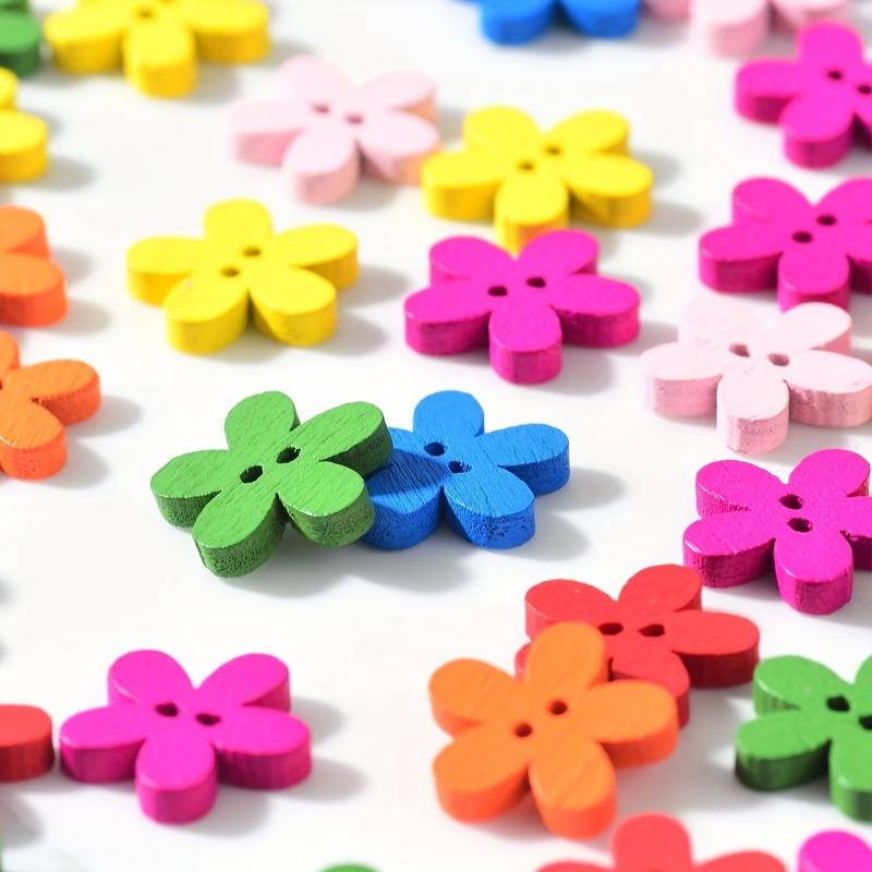 50pc Natural Wooden Flower Buttons for DIY Sewing Projects