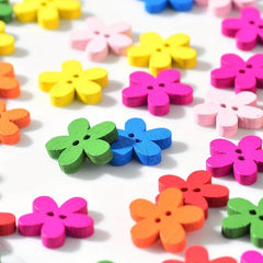 50pc Natural Wooden Flower Buttons for DIY Sewing Projects