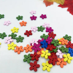 50pc Natural Wooden Flower Buttons for DIY Sewing Projects
