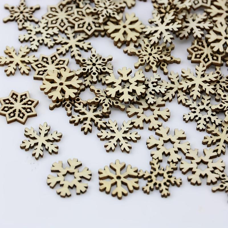 50pcs Mini Wooden Christmas Snowflake Crafts DIY Ornament Fairy Tale Home Decor