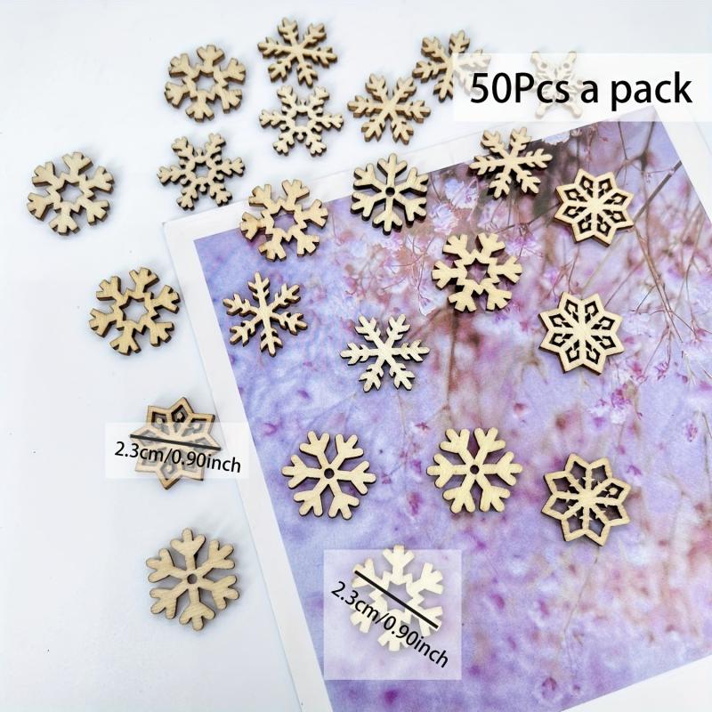 50pcs Mini Wooden Christmas Snowflake Crafts DIY Ornament Fairy Tale Home Decor