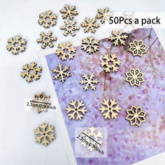 50pcs Mini Wooden Christmas Snowflake Crafts DIY Ornament Fairy Tale Home Decor