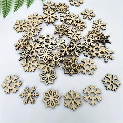 50pcs Mini Wooden Christmas Snowflake Crafts DIY Ornament Fairy Tale Home Decor