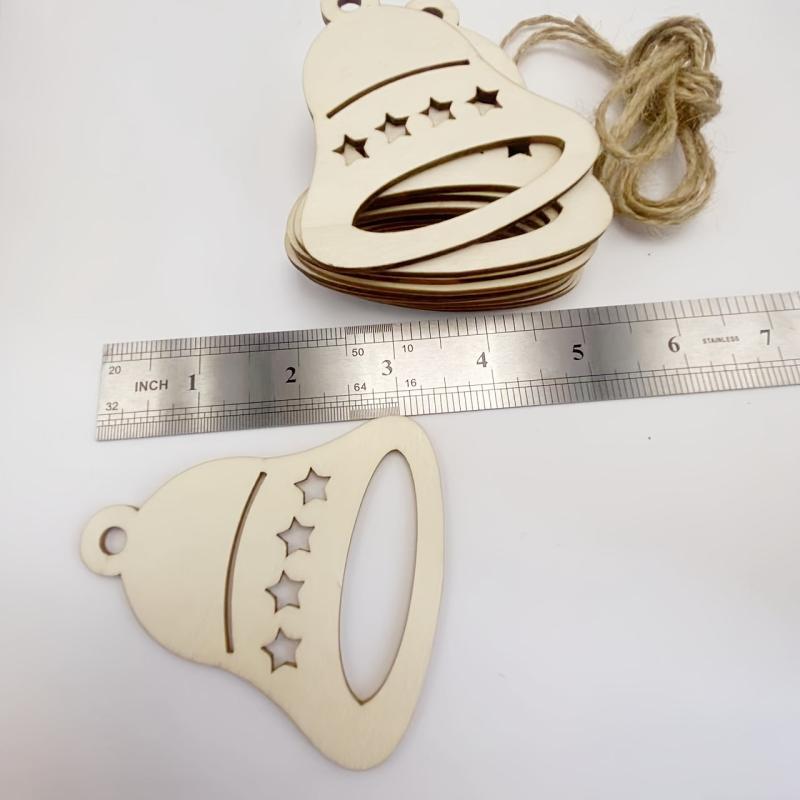 10pcs Christmas Bells Wooden Decorations DIY Unfinished Natural Wood Chips