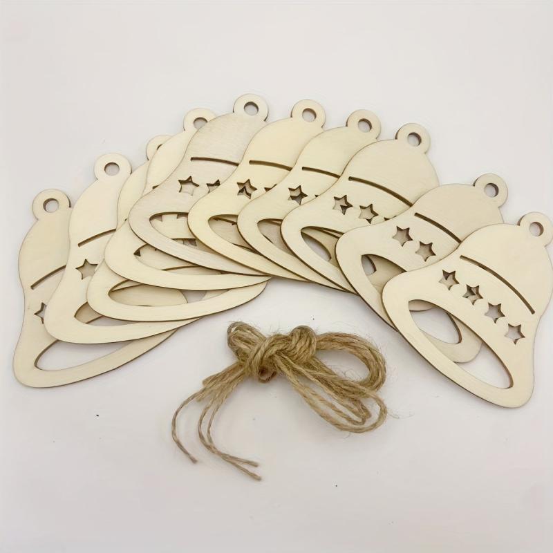 10pcs Christmas Bells Wooden Decorations DIY Unfinished Natural Wood Chips