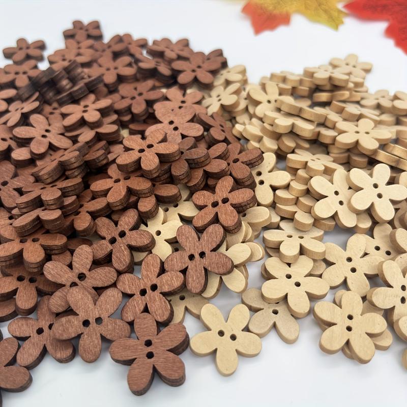 100pcs Wooden Flower Buttons Bracelet Jewelry Sunflowers DIY Accessory
