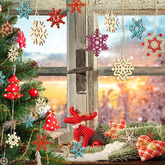 10pcs Unfinished Wooden Christmas Tree Snowflake Decoration Pendant DIY